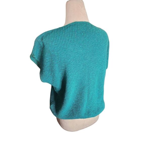 Teal 60s 70s Vintage Knit Top Sweater Short Sleeve Pastel - Picture 5 of 7